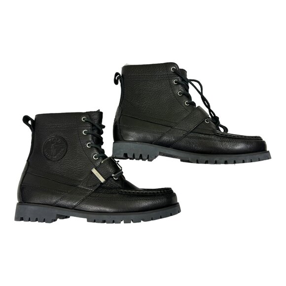 Polo Ralph Lauren Men's Ranger Tumbled Leather Boots Black Size 7.5 D New in Box - Picture 3 of 7
